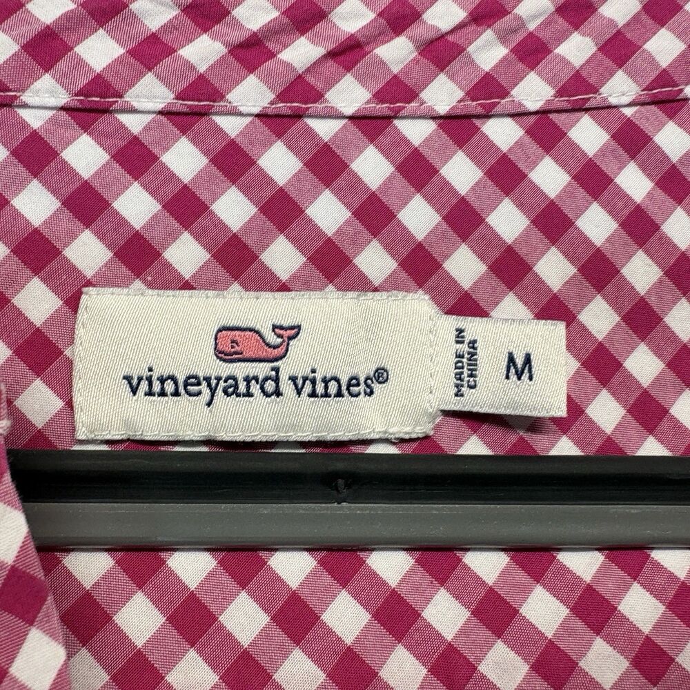 Vineyard Vines Pink Gingham Top Size Medium Cotton Tie Sleeve 3/4 Sleeve Blouse - Picture 6 of 9